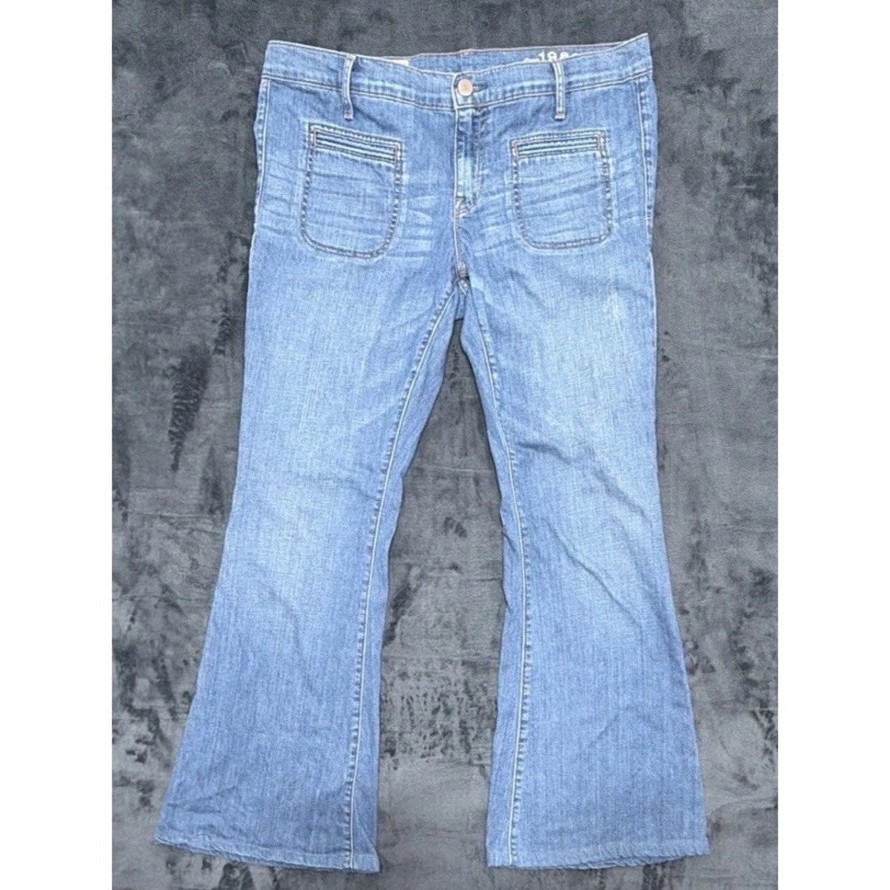 Gap 1969 Women's s Medium Wash Mid Rise Flare Blue Jeans. Sz. 14 X 32 Inseam Mea